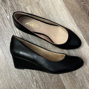 Black PU Low Heel 2 inch Wedge, Light Weight, Officewear, SIZE 7